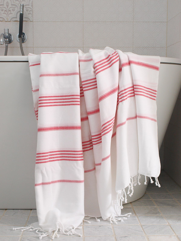 asciugamano hammam bianco/rosso rubino